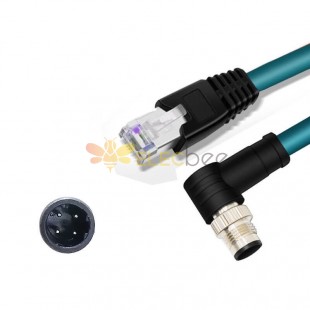 M12 4-pin D-Code Male Angled to RJ45 Male High Flex Cat6 Industrial Ethernet Cable PVC Twisted Pair Cable Dark Green