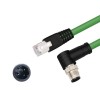 M12 4-контактный штекер D-кода под углом к ​​RJ45 штекер High Flex Cat6 Промышленный кабель Ethernet Кабель с витой парой из ПВХ Зеленый