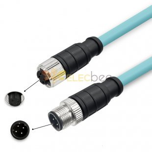 M12 4-pin D-Code Male to Female High Flex Cat7 Industrial Ethernet Cable PVC