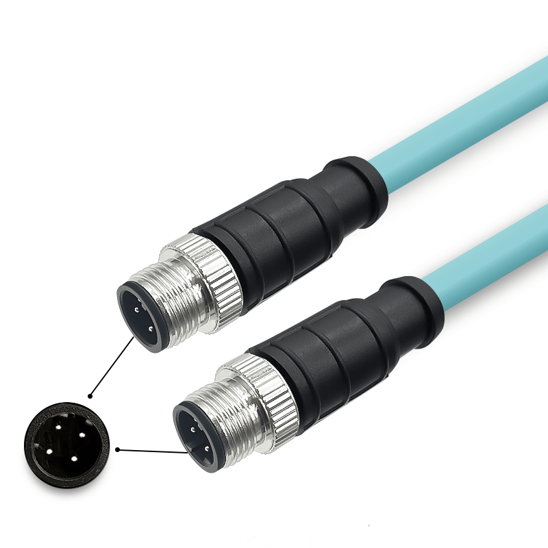 M12 4-pin D-Code Male to Male High Flex Cat7 Industrial Ethernet Cable PVC Twisted Pair Cable