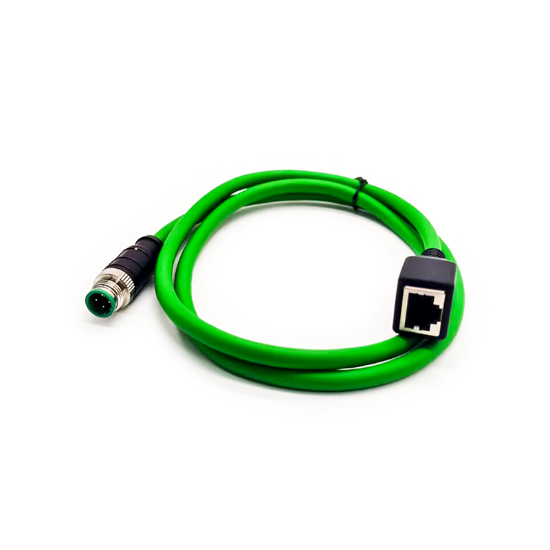 M12 4-poliger D-Code-Stecker auf RJ45-Buchse, hochflexibles Cat6-Industrie-Ethernet-Kabel, PVC