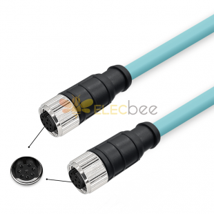 M12 8-pin A-Code Female to Female High Flex Cat7 Industrial Ethernet Cable PVC