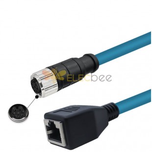 M12 8-pin A Code Female to RJ45 Female High Flex Cat6 Industrial Ethernet Cable PVC