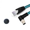 M12 8-pin A Code Male Angled to RJ45 Male High Flex Cat6 Industrial Ethernet Cable PVC Dark Green