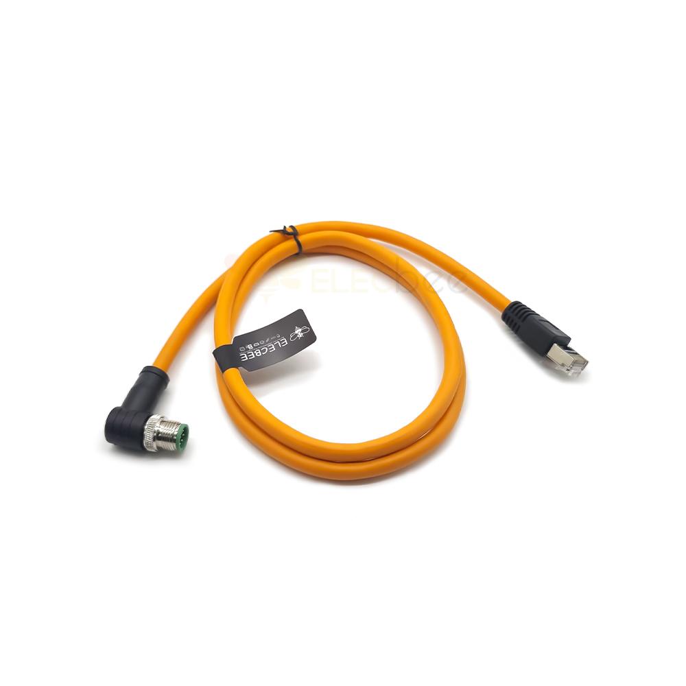 M12 8-poliger A-Code-Stecker, abgewinkelt auf RJ45-Stecker, hochflexibles Cat6-Industrie-Ethernet-Kabel, PVC, Orange