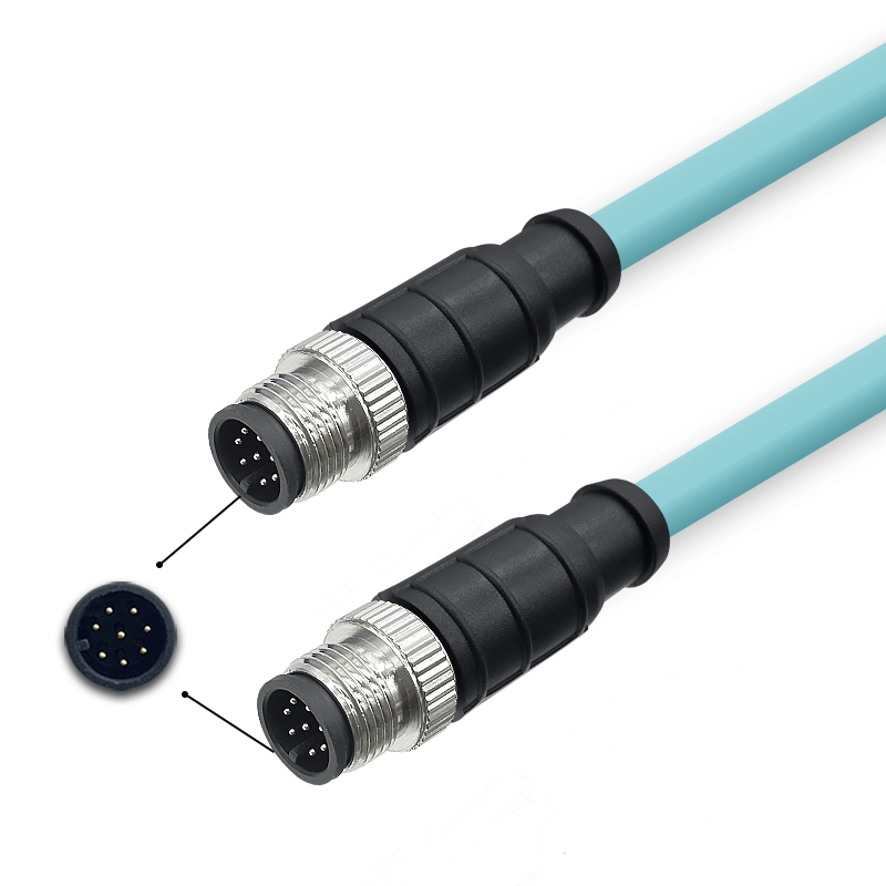 M12 8-pin A-Code Male to Male High Flex Cat7 Industrial Ethernet Cable PVC Twisted Pair Cable