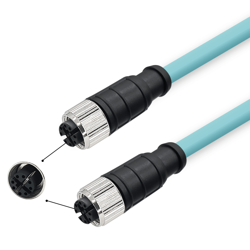 M12 8-poliges X-Code-Buchse auf Buchse, hochflexibles Cat7-Industrie-Ethernet-Kabel aus PVC