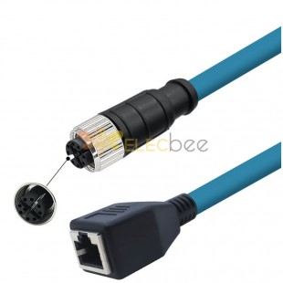 M12 8-pin X-Code Female to RJ45 Female High Flex Cat6 Industrial Ethernet Cable PVC Twisted Pair Cable