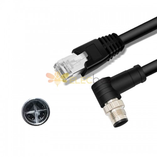 M12 8 broches X-Code mâle coudé vers RJ45 mâle High Flex Cat6 câble Ethernet industriel PVC câble paire torsadée noir