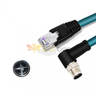 M12 8-pin X-Code Male Angled to RJ45 Male High Flex Cat6 Industrial Ethernet Cable PVC Twisted Pair Cable Dark Green