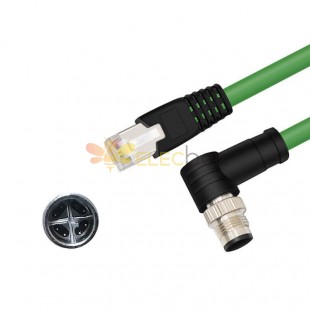 8-контактный штекер X-Code M12 под углом к ​​разъему RJ45, штекер High Flex Cat6, промышленный кабель Ethernet, кабель витой пары из ПВХ, зеленый