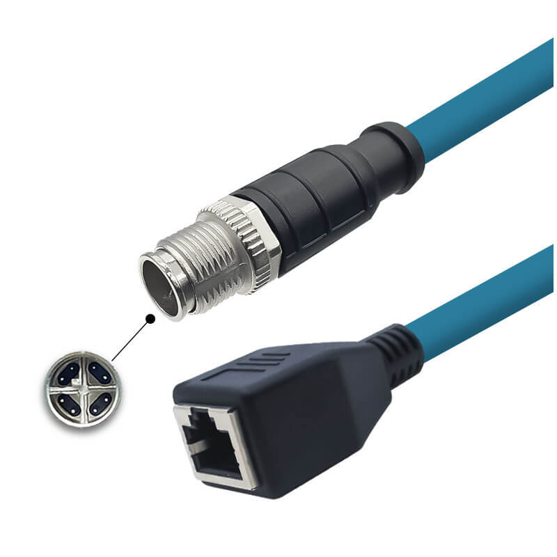 M12 8-pin X-Code Macho a RJ45 Hembra High Flex Cat6 Cable Ethernet industrial Cable de par trenzado de PVC