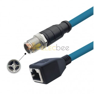 M12 8-pin X-Code Male to RJ45 Female High Flex Cat6 Industrial Ethernet Cable PVC Twisted Pair Cable