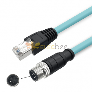 M12 A-Coded 4 Pole Male to RJ45 Gigabit High Flexible Ethernet Interface Cat7 Shielded Cable