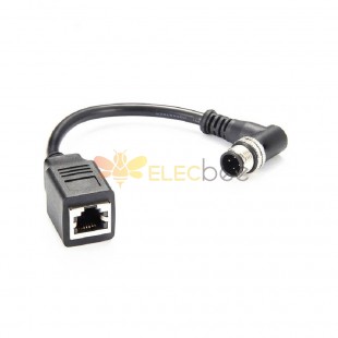 M12 D Coded Right Angle 4 Pin To RJ12 Female Cable 0.1M