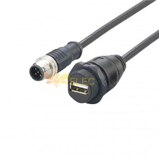 M12-Stecker, 5-polig, D-Code, auf USB-Buchse, wasserdichtes Kabel für Schalttafelmontage, IP67, 1 m