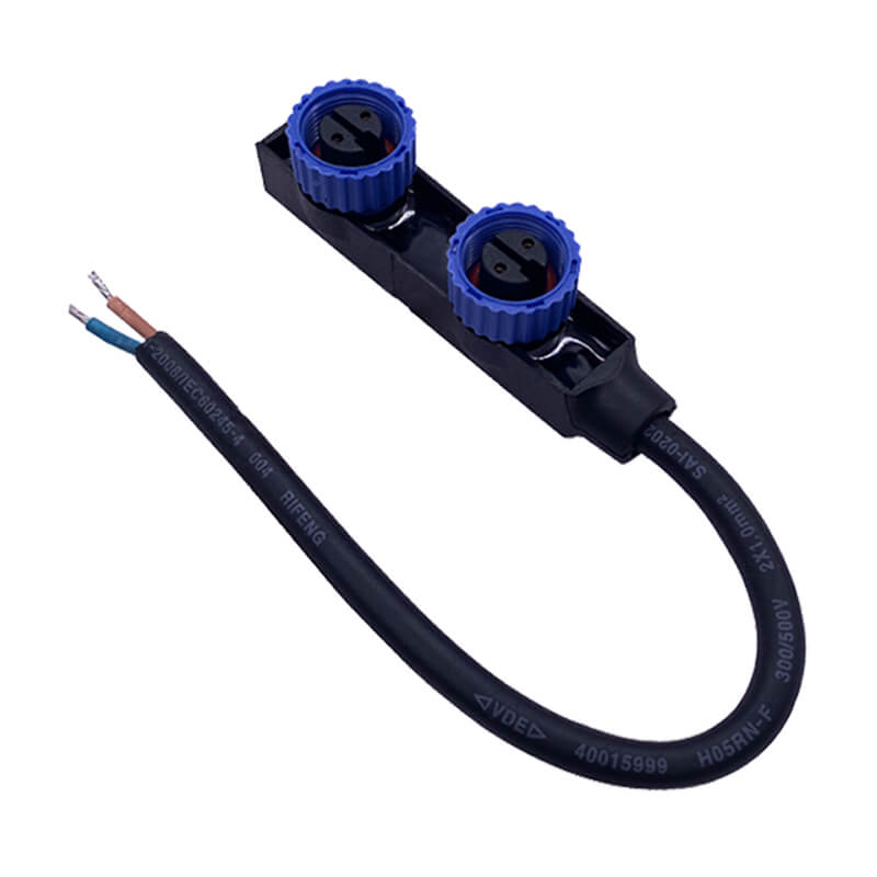 F型條型連接器M15防水插頭路燈 2芯一出二 二母插頭 單邊線 1平方橡膠線