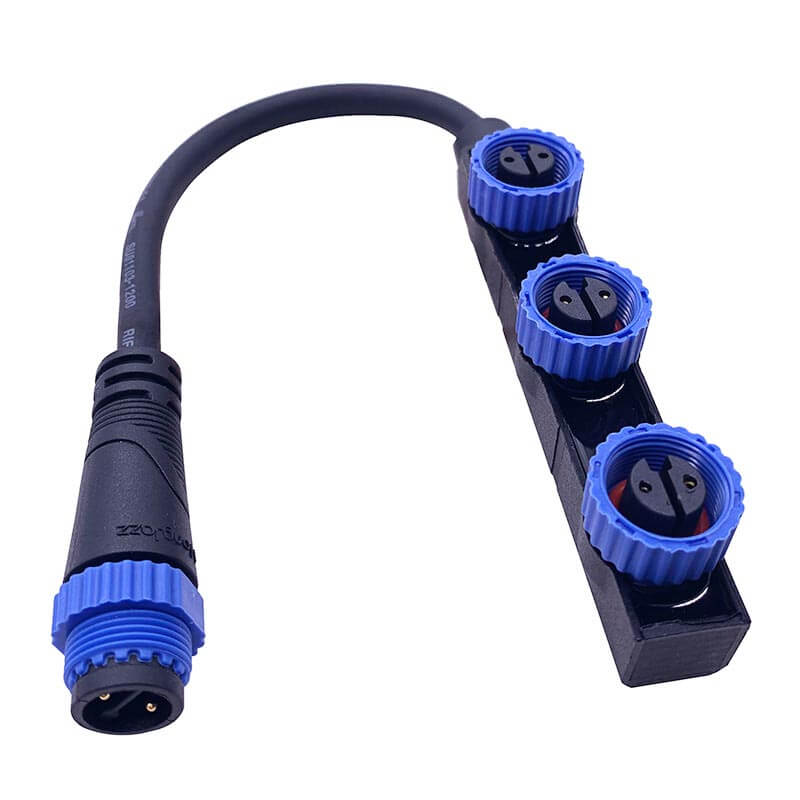 M15 Waterproof Connector IP67 9A Industry F Type 1 Male to 3 Female Head Splitter 1.0 Square Cable Connector 0.3 Meter Cable
