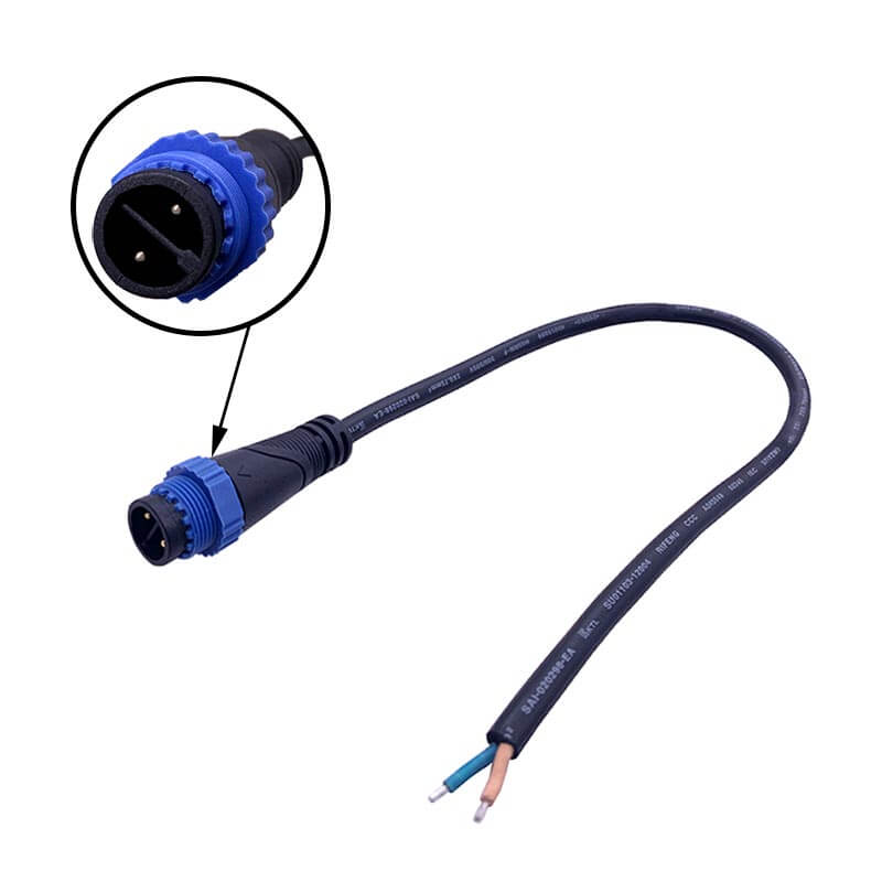 M15 Waterproof Plug IP67 9A Industry Connector 2 Pin Male Head with 1.0 Square Male Connector 0.3 Meter