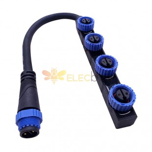 M15 Waterproof Plug IP67 9A Industry F Type 1 Male to 4 Female Head Splitter 2pin 1.0 Square Male Female Connector 0.35 Meter