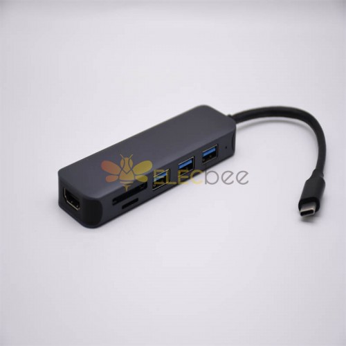 擴展塢 USB-C 轉 USB3.0x3 6 對 1 集線器+HDMI+SDMicro SD 讀卡器