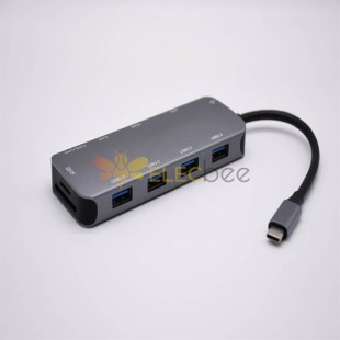 محطة الإرساء USB من النوع C إلى محور USB3.0x4 + HDMI + VGA + مقبس هاتف 3.5 ملم TRRS + RJ45 + SD + TF + USB PD