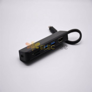 Type-C 1 to 5 Docking Station USBx2 Hub + HDMI + قارئ بطاقات SDMicro SD + PD