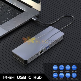 Estación de acoplamiento de extensión tipo c 60W PD+interfaz multimedia+extensor VGA USB C HUB