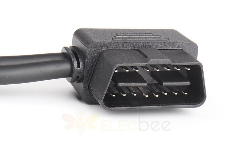 L Type OBD2 Angled Male To Dual Female Extension Cable 16 Pin Cable Length 0.3M