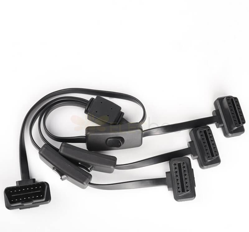 Slim Flat Cable Automobile OBD2 Male To 3 Female With Switchs OBD Extension Cable 8 Pin 60Cm