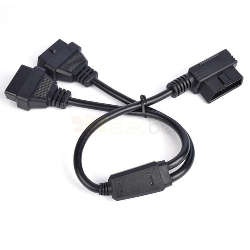 L Type OBD2 Angled Male To Dual Female Extension Cable 16 Pin OBD Diagnostic Tools 16 Pin 0.5M