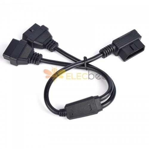 L Type OBD2 Angled Male To Dual Female Extension Cable 16 Pin OBD Diagnostic  Tools 16