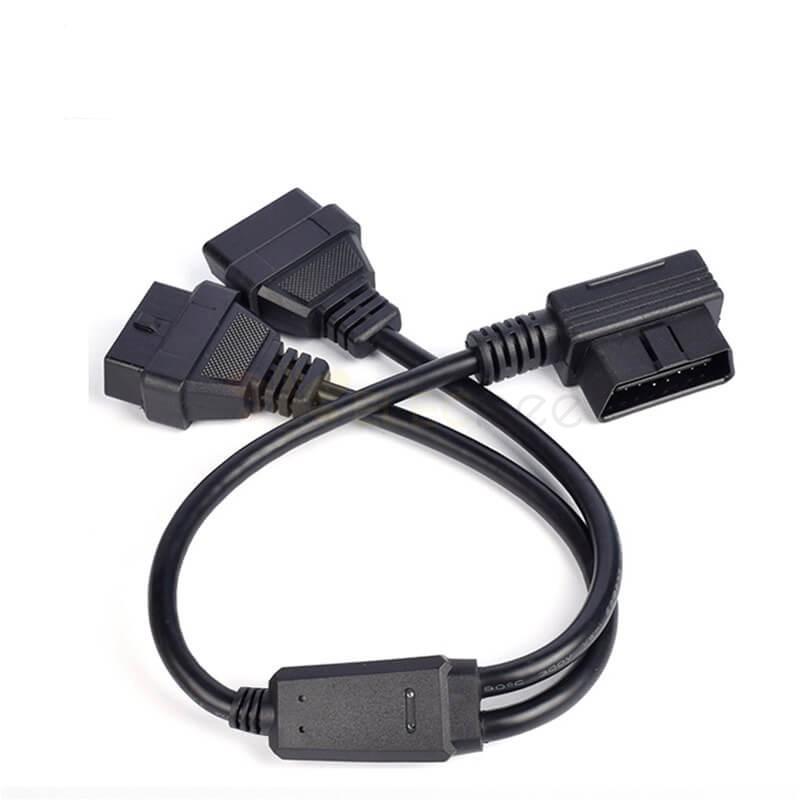 L Type OBD2 Angled Male To Dual Female Extension Cable 16 Pin OBD Diagnostic Tools 16 Pin 0.5M