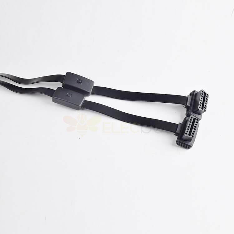 OBD2 Angled Male To Dual Angled Female Extension Cable Switch 16 Pin 0.6M
