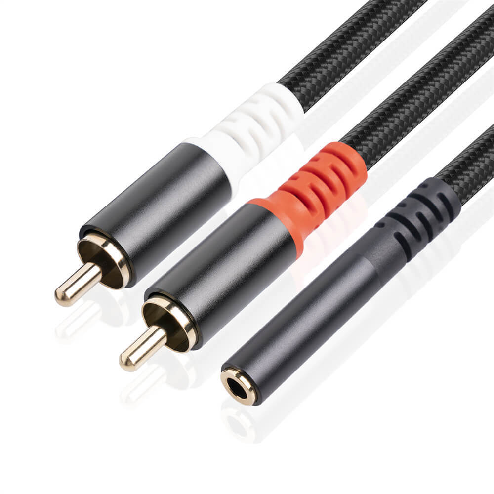 Chapado en oro 3,5 mm Trs hembra a 2 RCA macho Audio altavoz Y Splitter Cable 0,3 M
