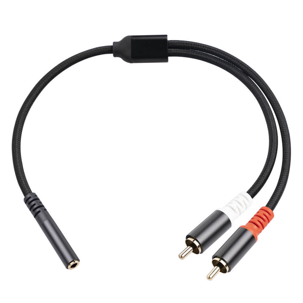 Chapado en oro 3,5 mm Trs hembra a 2 RCA macho Audio altavoz Y Splitter Cable 0,3 M