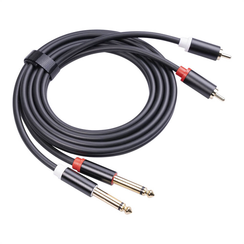 2 RCA To Dual 6.35mm Jack Audio Cable Gold-Plated Dual RCA To Dual 6.35mm Mono 6.35mm Male Cable 1.5 Meter For Guitar Mixer Amplifier Tv Av