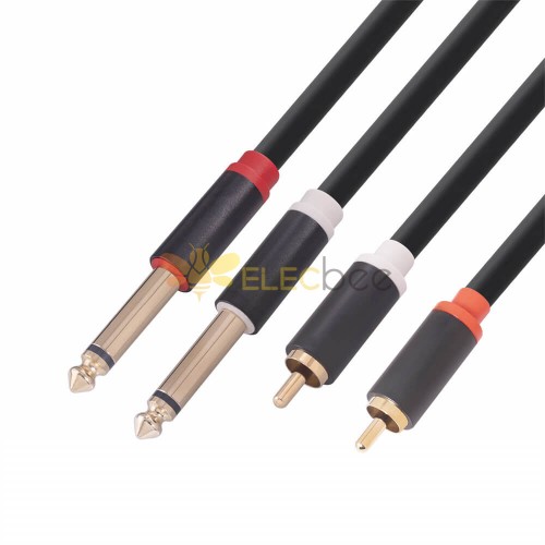 2 RCA To Dual 6.35mm Jack Audio Cable Gold-Plated Dual RCA To Dual 6.35mm Mono 6.35mm Male Cable 1.5 Meter For Guitar Mixer Amplifier Tv Av