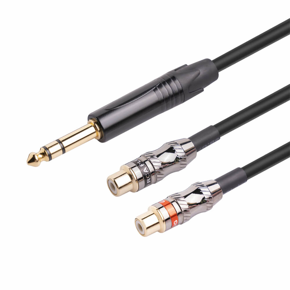 2RCA dişi 6.35mm erkek ses kablosu altın kaplama Aux kablosu Stereo ses ayırıcı Y kablosu 0.3M amplifikatör için