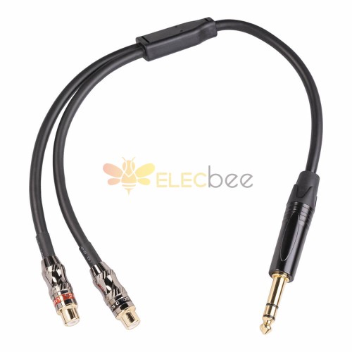 2RCA dişi 6.35mm erkek ses kablosu altın kaplama Aux kablosu Stereo ses ayırıcı Y kablosu 0.3M amplifikatör için