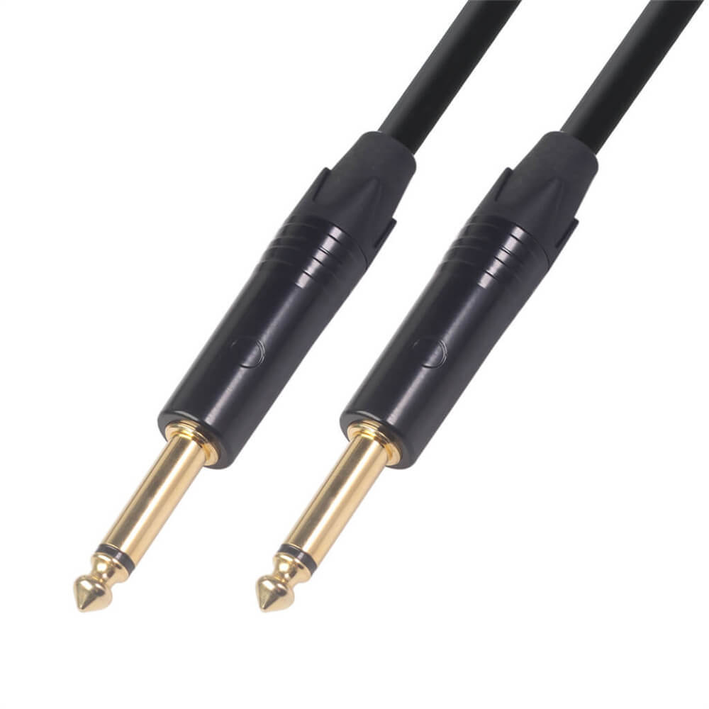 鍍金頭無氧銅導體雙屏蔽降噪二芯6.35mm公對公單聲道電吉他音頻線1米8