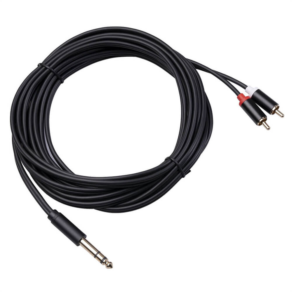 6.35mm Male To 2RCA Male Gold-Plated Stereo Hifi Noise Cancel Audio Adapter Cable 1.5M