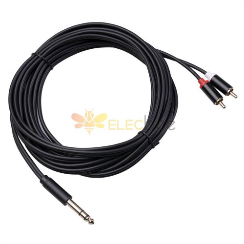6.35mm Male To 2RCA Male Gold-Plated Stereo Hifi Noise Cancel Audio Adapter Cable 1.5M