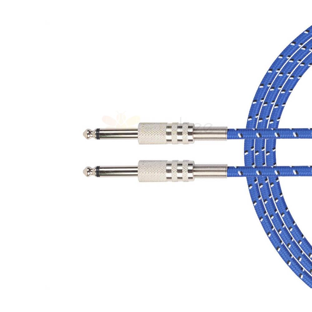 蓝色纤维网带屏蔽单声道双头6.35 TS 1/4英寸电吉他音频线1m