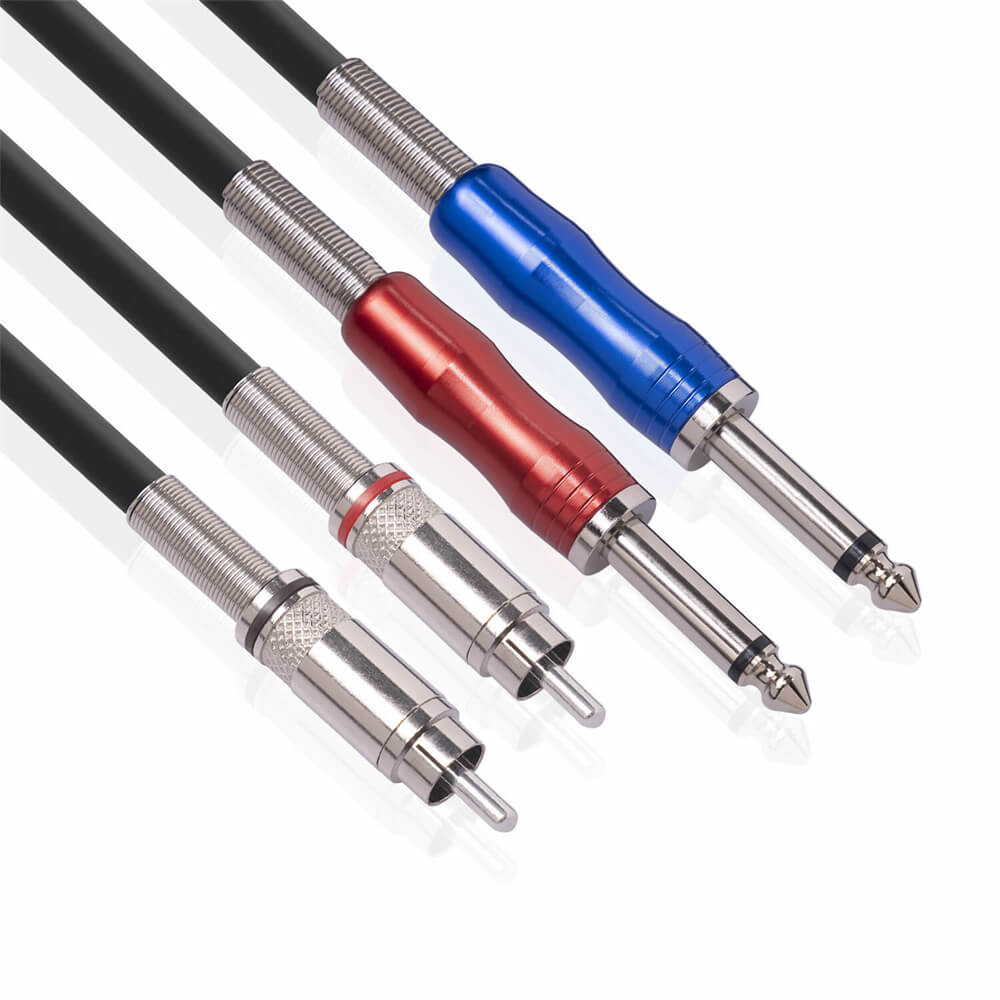 Cable de doble blindaje, doble RCA macho a doble amplificador macho de 6,35mm, Cable mezclador de 1 metro
