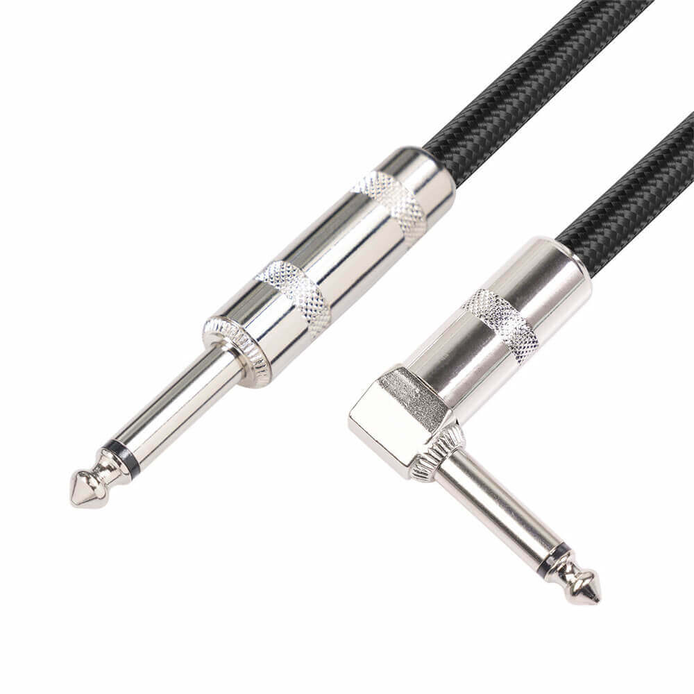 Double Shielded 22Awg Straight Trs 6.35mm Male To 6.35mm Male Right Angle Mono Electric Guitar Cable 2M