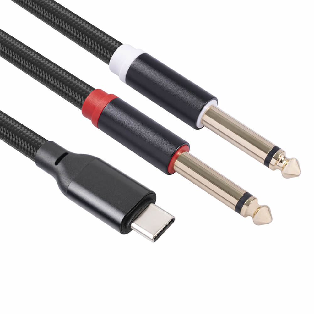 USB C ذكر إلى 2 ذكر 6.35mm Trs Audio Stereo Cable 1M