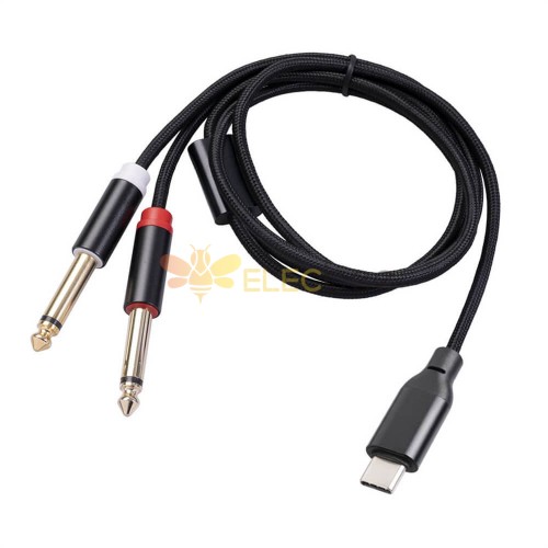 USB-C-Stecker auf 2 Stecker, 6,35 mm TRS-Audio-Stereo-Kabel, 1 m