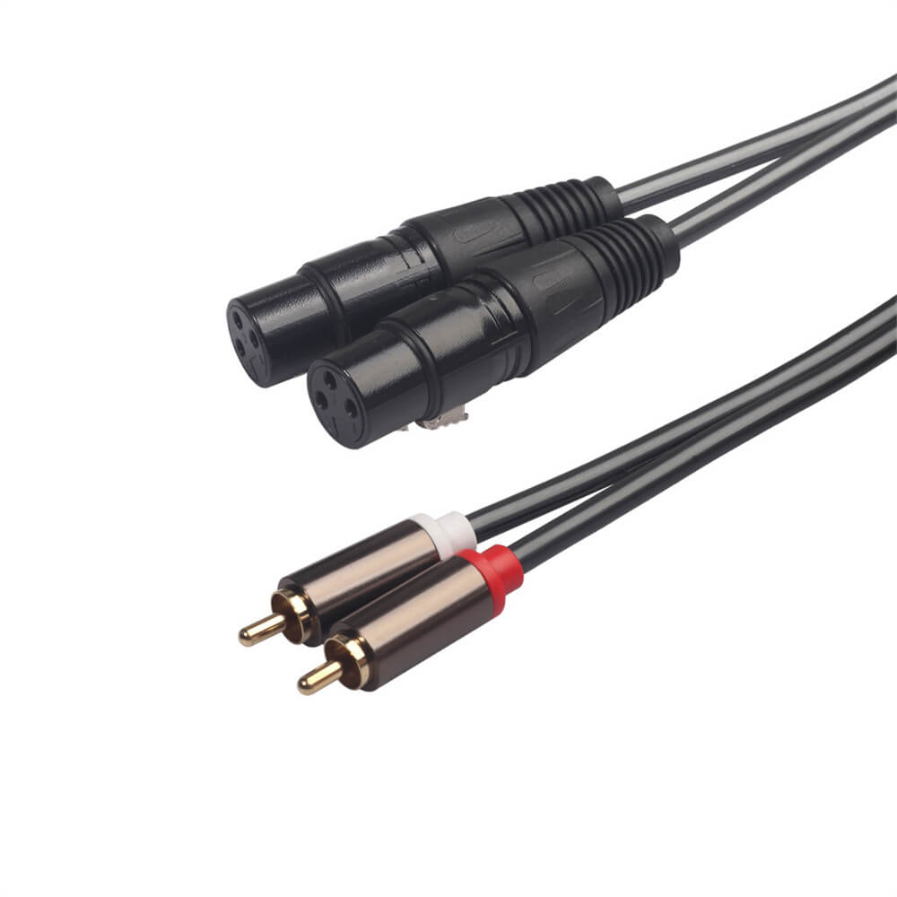 Câble audio 1,5 m 2 XLR femelle vers 2 RCA mâle câble double fil avec PVC noir
