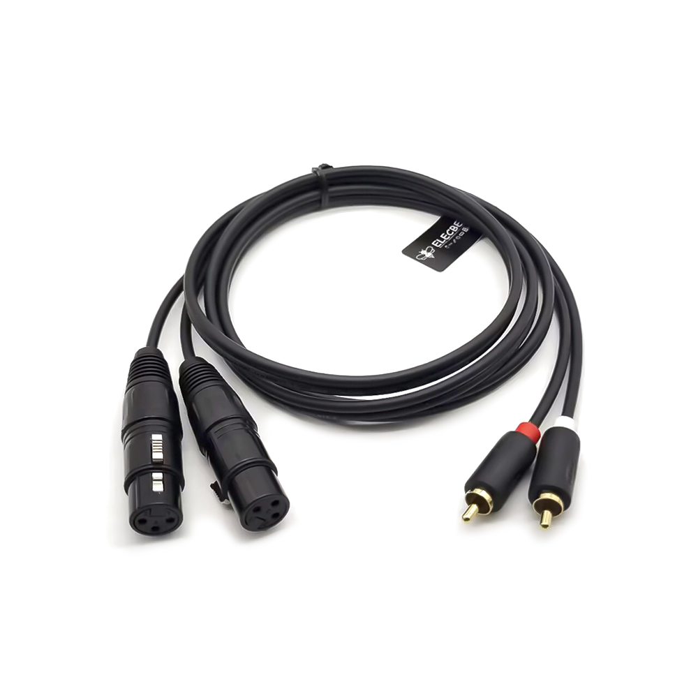 Cable de audio de 1,5 m, 2 XLR hembra a 2 RCA macho, cable dual con PVC negro